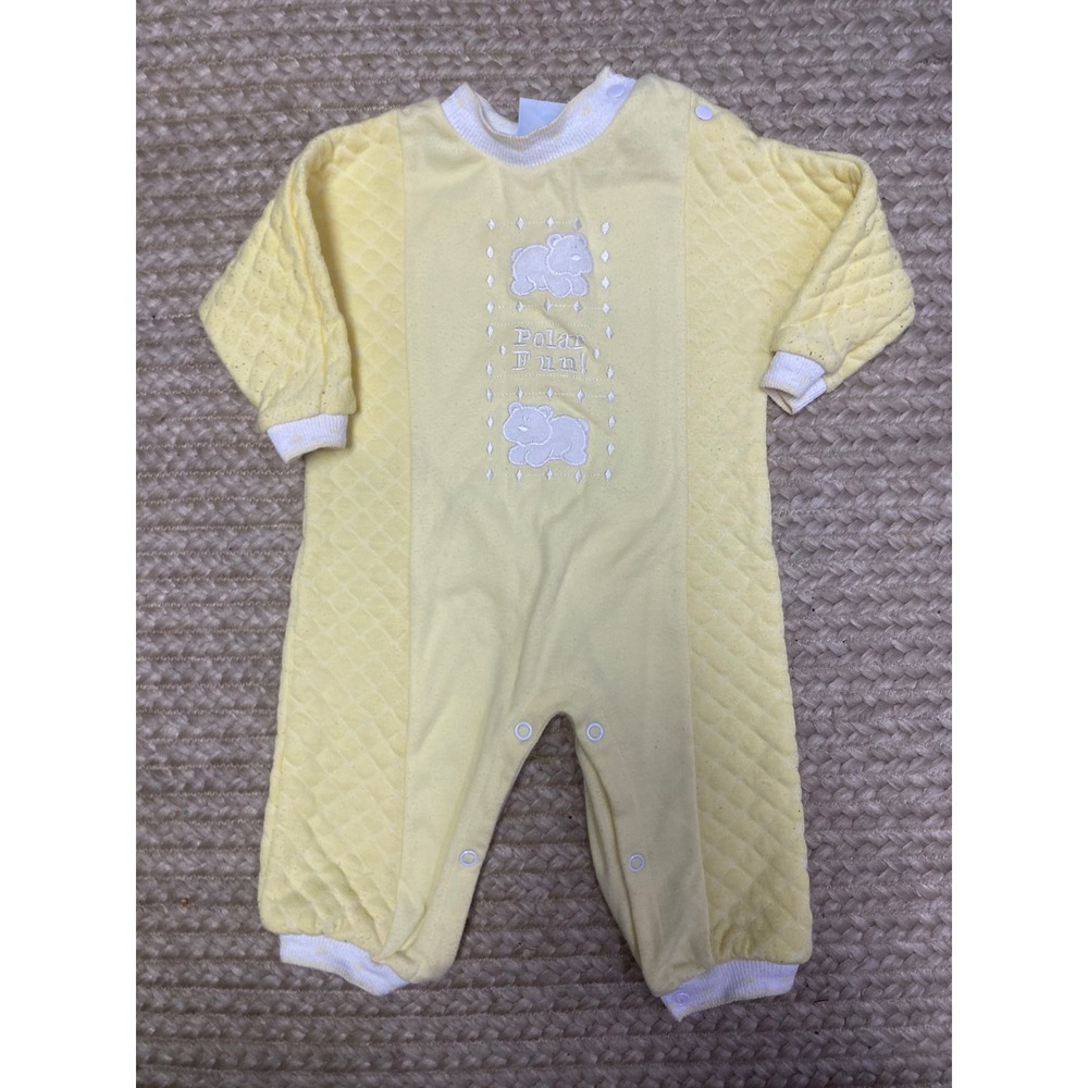 Little Miracles Vintage Baby Pajamas‎ Yellow Polar Bear  Quilted Size 6/9 Months